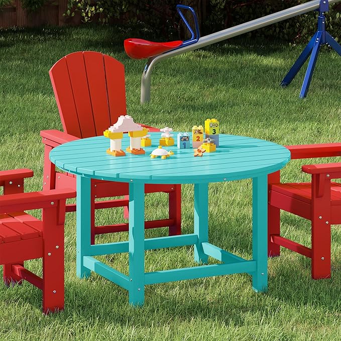 Costaelm Kids Dinner Table, Toddler Play Desk Student Desk Outdoor Childrens Picnic Tables for Children Arts & Crafts, Snack Time, Multi-Activity Table for Ages 2-8 in Home/Outside, Turquoise