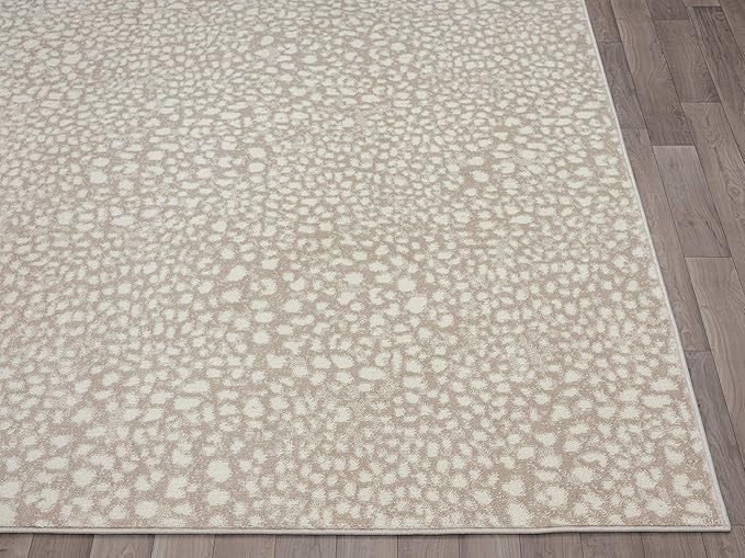 Abani Cream Cheetah Print Area Rug Rugs, Arto Collection - Contemporary Durable Accent Rug (6' Round)