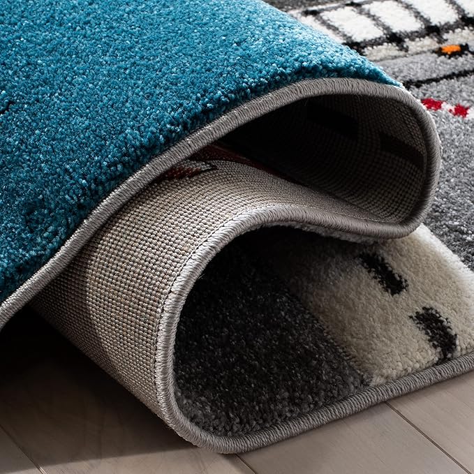SAFAVIEH Carousel Kids Collection Area Rug - 4' Square, Grey & Ivory, Non-Shedding & Easy Care, Ideal for High Traffic Areas for Boys & Girls in Playroom, Nursery, Bedroom (CRK192F)