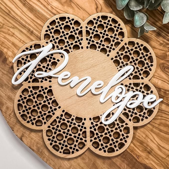Chillever - Personalized Name Sign for Nursery, Custom Wooden Boho Floral Name Signs, Exquisite Nursery Decor and Wall Art for Girl or Boy Room, Baby Room Decoratións, Custom Boho Flower Wall Decor