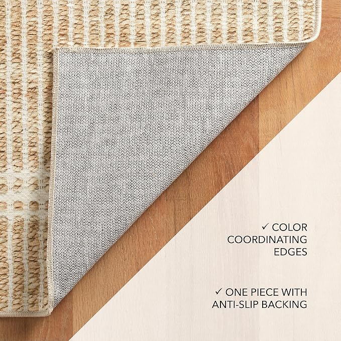 Dash and Albert Arbor Machine Washable Area Rug - 3' x 5' Neutral Stripe Washable Accent Rug Stain-Resistant, Anti-Slip, High Traffic Kitchen, Hallway, Mudroom