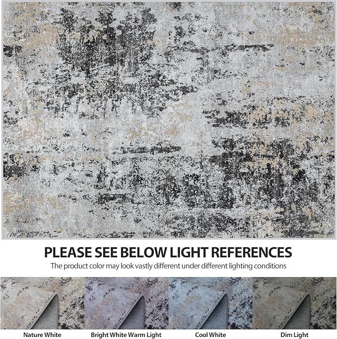 10x14 Area Rugs for Living Room Rug Washable: Abstract Large Rug Indoor Modern Carpet Non Slip for Dining Room Bedroom Nursery Home Office Black Grey Gold
