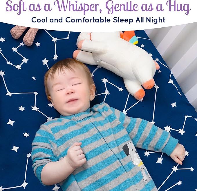 Fitted Unisex Crib Sheets (3 Pack) by GROW WILD - Jersey Knit Cotton Crib Sheets for Boys or Girls, 52” x 28” x 9” Crib Bedding Set (Moon, Stars and Constellation)