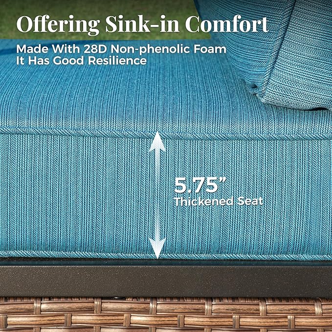 Outdoor Patio Leg Sofa Chairs Set of 2 Steel Frame Porch Furniture with Deep Seating and 5.75" Cushions for Lawn Backyard Deck, Peacock Blue