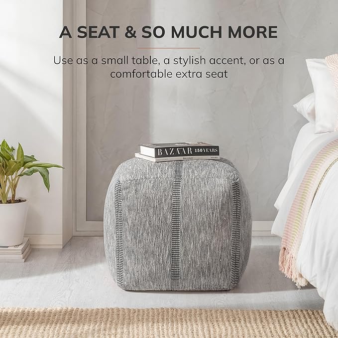 Anji Mountain 100% Handmade & Handcrafted Comfortable Home Décor Pouf Ottoman Footrest for Living Room, Bedroom, Nursery, Kidsroom, Patio Furniture - (20" x 20" x 20" - Tofy)