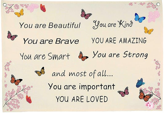 You are Beautiful-Girls Nursery Rectangular Canvas Banner-Flag Wall Sign for Girl Kids-Baby Room Nursery Above Crib Bedroom Dorm Wall Decor- Baby Growth Stuff-Baby Shower Birthday Christmas Gift