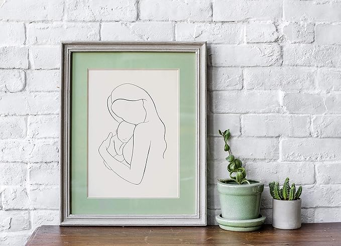 Mother and Infant Child Nursery Wall Art | 11x14 UNFRAMED Black and White Minimalist Nordic Print | Mama and Baby Modern Scandinavian Home Decor