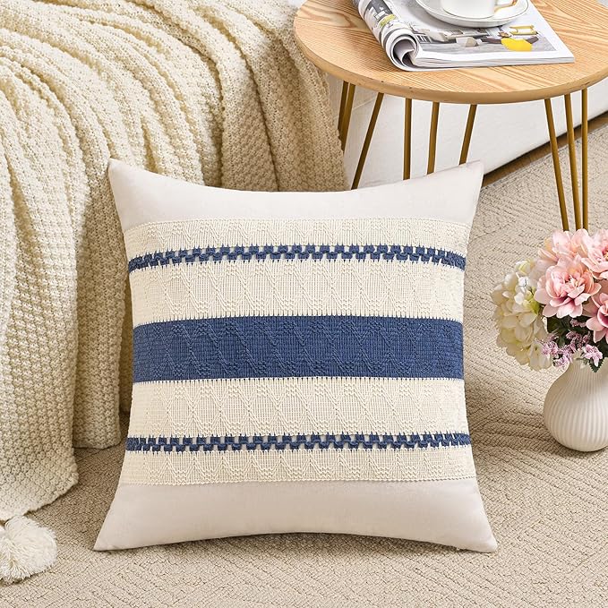 Fancy Homi Set of 2 Dusty Blue Vintage Euro Decorative Throw Pillow Cover 26x26 Inch for Couch Bed Sofa Chair Bedroom, Rustic Retro Square Cushion Case, Modern Farmhouse Boho Living Room Decor Indoors