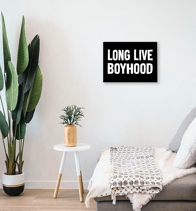 Long-Live-Boyhood Framed Canvas Wall Art Decor 14×11 inch, Black And White Words Modern Minimalist Typography Art Print Painting Artwork Home Wall Decoration For Boys Room Nursery Kids Room