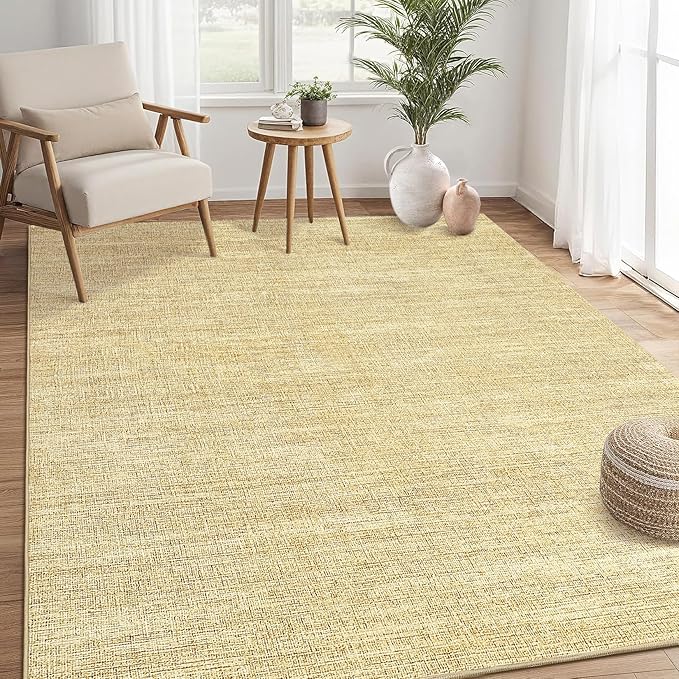 9x12 Area Rugs for Living Room Washable Solid Large Bedroom Rugs Non Slip Soft Modern Abstract Dining Room Throw Carpet Minimalist Classic Plain Area Rug for Nursery Kitchen Home Office, Tan