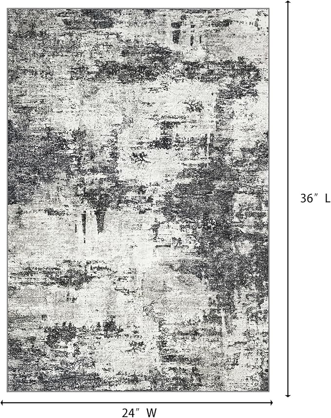 Area Rug 2x3 Washable Rug: Soft Small Entryway Rug with Anti-Slip Backing Non-Shedding Stain-Resistant Abstarct Modern Carpet for Kitchen Bedroom Indoor Front Entrance- Black