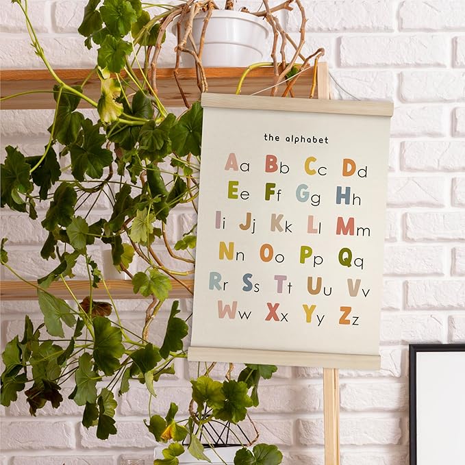HRQKO ABC Poster Hanger Frame, Alphabet Wall Art, Cute ABC Poster Wall Art with Wooden Frames, Alphabet Banner Wall Hanging Decor for Nursery Toddler Playroom, 12x16 inch