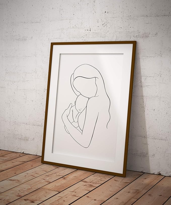Mother and Infant Child Nursery Wall Art | 11x14 UNFRAMED Black and White Minimalist Nordic Print | Mama and Baby Modern Scandinavian Home Decor