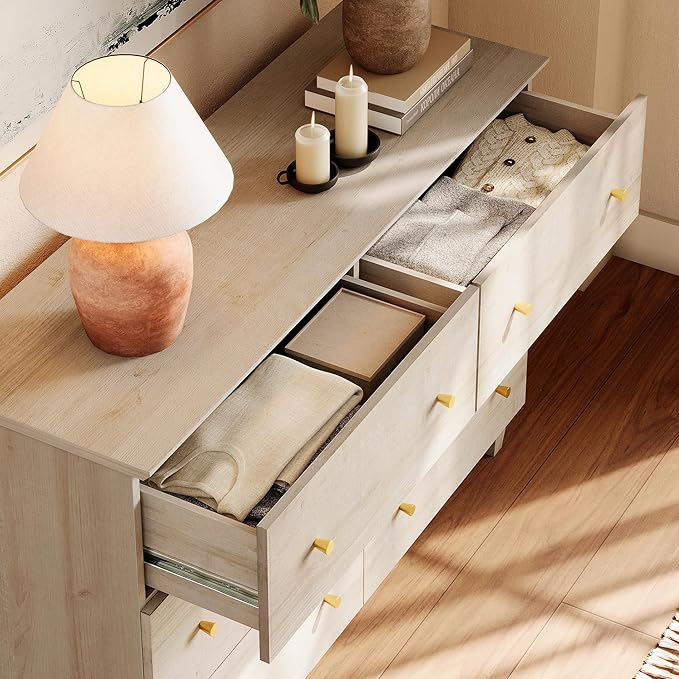 WAMPAT 12 Drawer Wood Dresser for Bedroom, 2-in-1 Extra Wide Chest of Drawers, Modern Storage Organizer Units with Solid Wood Legs for Closet, Living Room, Kids Room, Nursery, Light Oak, 94.4"