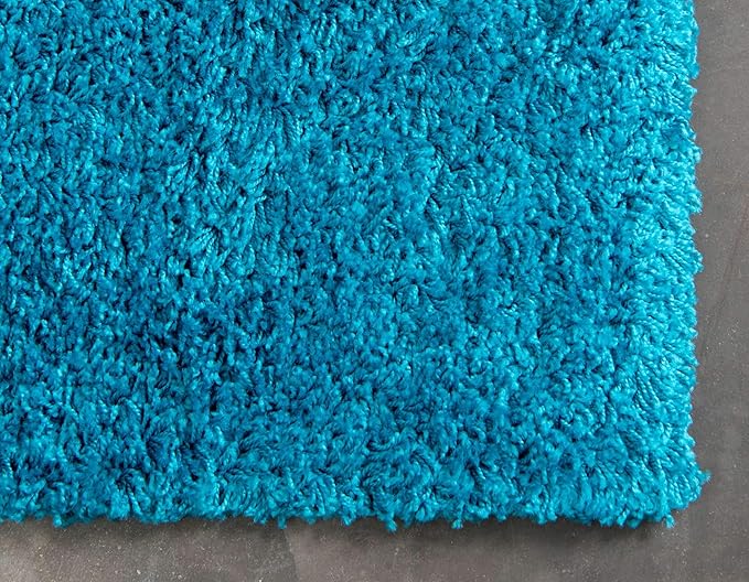 Unique Loom Solid Shag Collection Area Rug (2' 6" x 16' 5" Runner, Turquoise)
