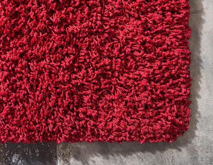 Unique Loom Solid Shag Collection Area Rug (8' x 11' Rectangle, Cherry Red)