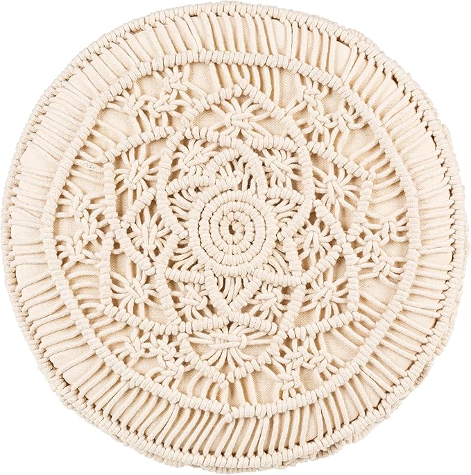 Mark&Day Pouf Ottoman, Huittinen Cream Round Pouf Foot Rest Furniture Piece for Living Room, Bedroom and Boho Home Decor (20"x14"x14")