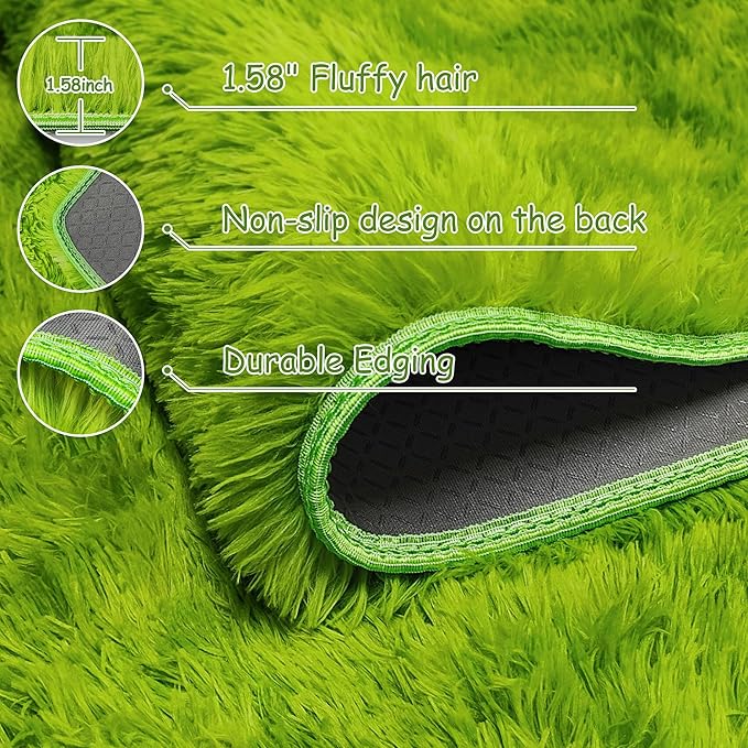 Grass Green Tie-Dyed Rug 3x10 ft Plush High Pile Shag Carpet Fluffy Soft Runner Bedside Rug for Bedroom Living Room Hallway Nursery Kids Home Decor