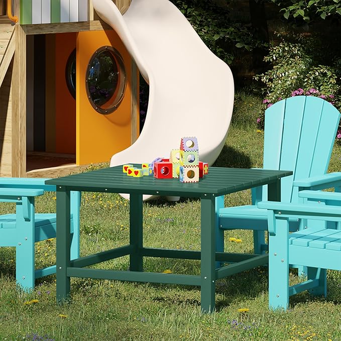 Costaelm Outdoor Kids Table, Toddler Dinner Table Baby Desk Outdoor Childrens Party Tables for Arts & Crafts, Snack Time, Multi-Activity Desk for Ages 2-8 in Classroom/Outside, Dark Green
