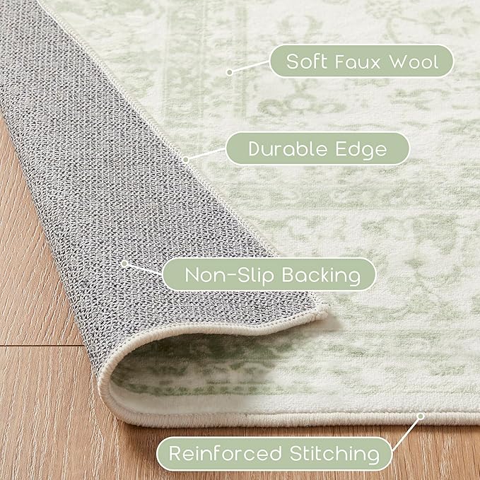 Sage Green Rug for Bedroom,Boho Floral Print Washable Cottage Core 8x10 Area Rugs for Living Room,Light Green
