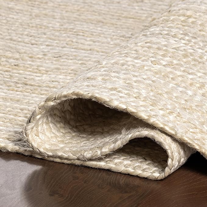 nuLOOM 5 Round Rigo Jute Hand Woven Area Rug, Off White, Solid Farmhouse Design, Natural Fiber, For Bedroom, Living Room, Dining Room, Hallway, Office, Kitchen, Entryway