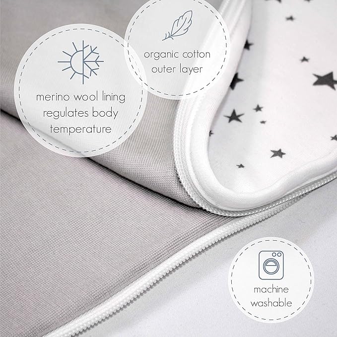 Woolino Merino Wool & Organic Cotton Baby Sleep Sack 2-24 Months – Ultimate 4-Season Baby Sleeping Bag, Universal Size Wearable Blanket, 2-Way Zipper & Adjustable Fit, Year-Round Use - Snowboarder