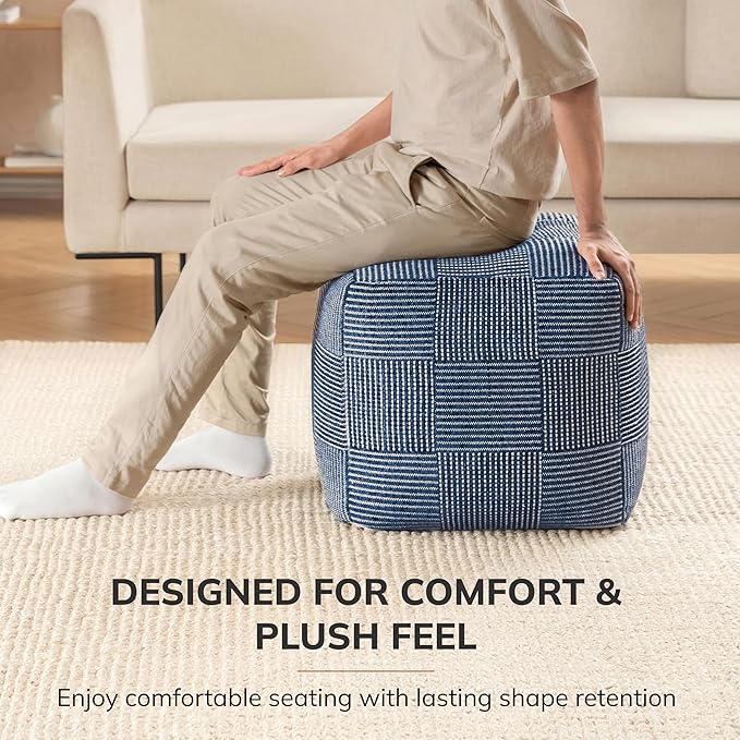 Anji Mountain 100% Handmade & Handcrafted Comfortable Home Décor Pouf Ottoman Footrest for Living Room, Bedroom, Nursery, Kidsroom, Patio Furniture - (20" x 20" x 20" - Sailor Blue)