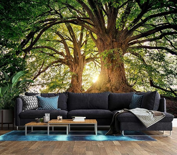 XMPMBM-Sunshine Forest backsplash Decorative Wallpaper Large Tree Bedroom Bathroom Wall Mural- W 88" X H 59"（36 Square Foot）