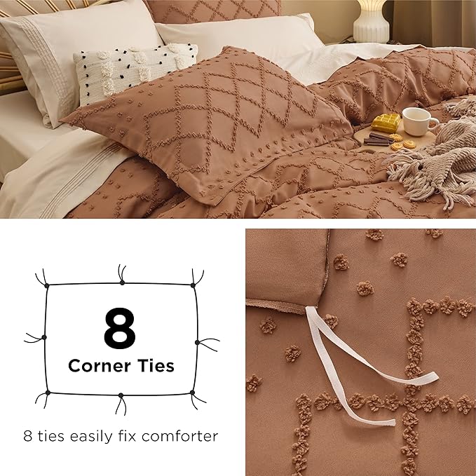 Bedsure Boho Cal King Duvet Cover - Burnt Orange Breathable & Soft Boho Bedding, Machine Washable Comforter Cover for All Seasons, Includes 1 Duvet Cover 104"x98" with 2 Pillow Shams & Zipper Closure