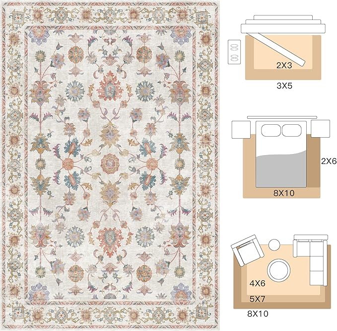 Tangsoo 2x5 Runner Rug Hallway Washable Carpet Runner Non Slip Boho Vintage Floral Soft Low-Pile Indoor Rug for Entryway, Kitchen, Bedroom, Laundry, Bathroom (Sturdy Edge Hallway Runner)