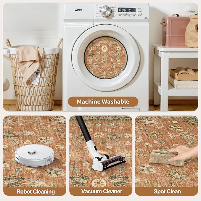 Tangsoo Washable Runner Rug for Hallway Non Slip, 2x6 Boho Floral Vintage Carpet Runner Rugs for Entryway, Floor Soft Low Pile Runners for Kitchen Bathroom Laundry Bedroom Alfombra Farmhouse