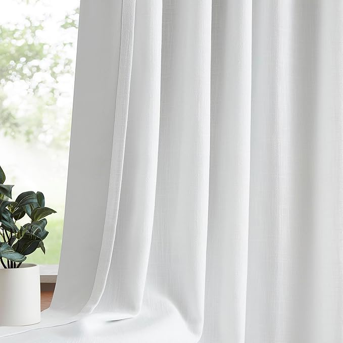 Pinch Pleated Blackout Curtain Panels with Full Blackout Liner Linen Texture Window Treatment Sets with Back Tab for Living Room Bedroom Thermal Insulated Drape with 12 Hooks, 60"x95"x1, White