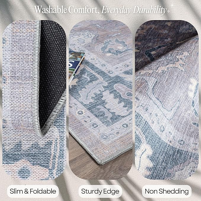 Fame Rugs Gray Modern Oushak Rug 9x12, Vintage Turkish Colorful Oriental Washable Antique Inspired Oversize Area Rugs, Luxury Living Room Bedroom (389GBB, 9' x 12)