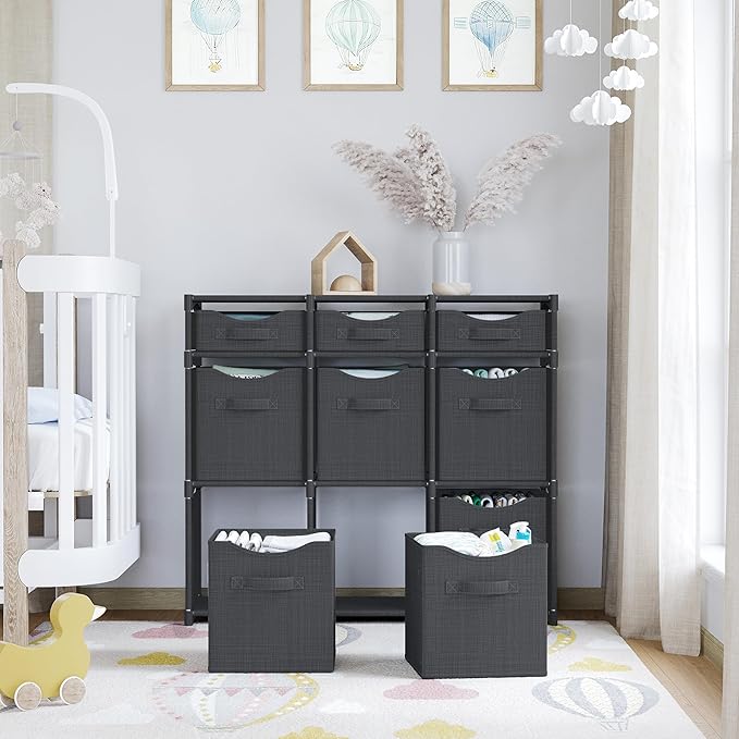 9 Cube Closet Organizers And Storage | Includes All Storage Cube Bins | Easy To Assemble Closet Storage Unit With Drawers | Room Organizer For Clothes, Baby Closet Bedroom, Playroom, Dorm (Dark Grey)