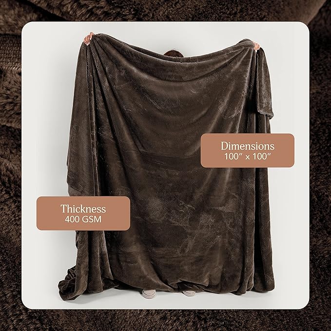 UnHide Cuddle Puddle - Faux Fur Blanket - Oversized, Lightweight, Extra Soft Blanket - Machine Washable - Add a Layer of Softness to Any Bed or Couch - 100” x 100” - Chocolate Hair