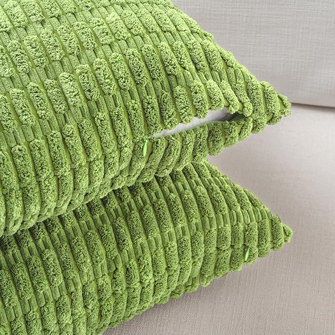Fancy Homi 2 Packs Boho Lime Green Decorative Throw Pillow Covers 18x18 Inch for Couch Bed Sofa, Rustic Modern Farmhouse Home Decor, Soft Plush Corduroy Cute Square Cushion Case 45x45 cm