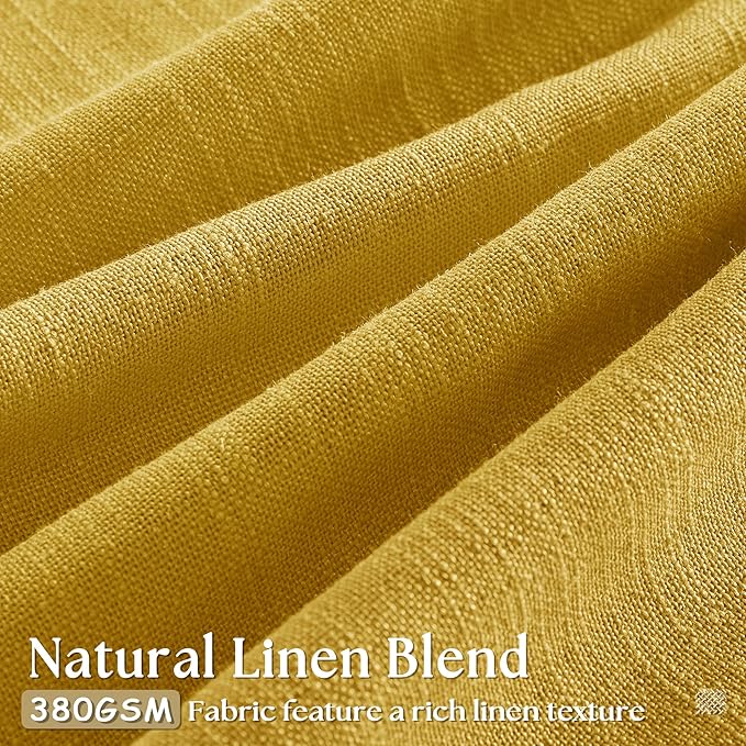 Gold Yellow Linen Pinch Pleated Curtains 108 Inches Long 2 Panels for Living Room Bedroom Light Filtering Drapes 108 Inch Length Mustard Yellow Semi Sheer Memory Shape Trained Ceiling Floor Curtain