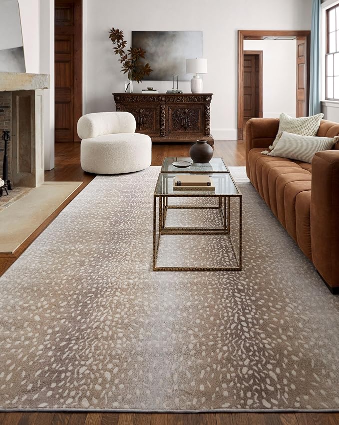 Livabliss Area Rugs - 10x14 Pablo Modern Antelope Print Camel Brown Area Rug for Living Room Bedroom - Animal Theme Non-Shedding Stain Resistant Large Carpet for Kitchen, Office (9'10" x 14')