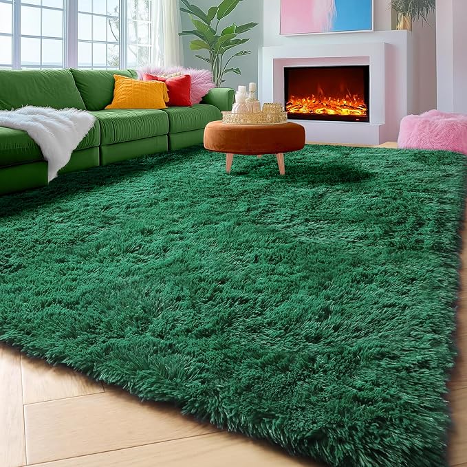 ONASAR Dark Green Area Rugs for Living Room Bedroom, 5x8 Fluffy Shaggy Large Rug, Indoor Washable Ultra Soft Plush Floor Carpets for Kids Boys Girls Teen Dorm Nursery Playroom Home Decor Aesthetic