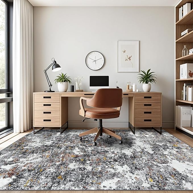 8x10 Area Rug for Living Room Bedroom: Large Washable Rug with Anti-Slip Backing Non-Shedding Stain-Resistant Soft Abstract Carpet for Dining Room Nursery Home Office (Gray/Multi)