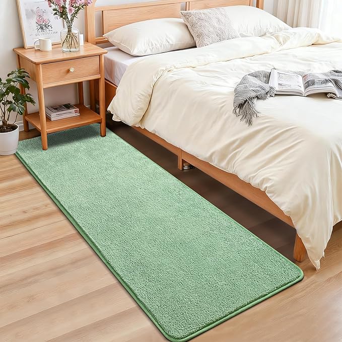 Chicrug 2x6 Minimalist Washable Runner Rugs for Bedroom Hallway, Modern Soft Memory Foam Rug for Kids Nursery, Low Plie Indoor Runner Entryway Carpet for Dorm Kitchen Bedside Room Decor, Sage Green
