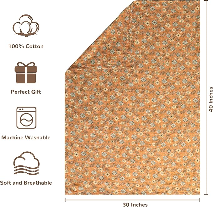 NTBAY 4 Layer Muslin Cotton Toddler Blanket, 30x40 Soft and Breathable Receiving for Newborns and Infants, Perfect for Crib, Stroller, Travel, Lightweight Nursery Blanket, Vintage Daisy Bloom