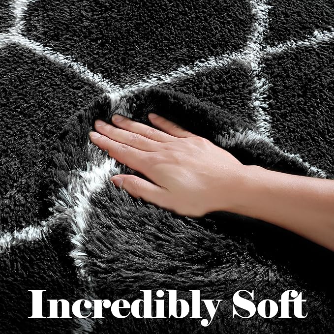 ONASAR Area Rugs for Living Room Bedroom, 5x8 Washable Fluffy Black and White Rug, Geometric Boho Soft Plush Shaggy Fuzzy Floor Carpet for Nursery Kids Girls Boys Teen Dorm Home Decor Aesthetic