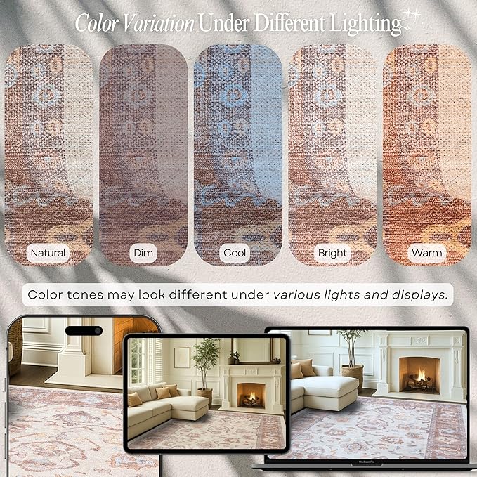 Fame Rugs Brown Modern Oushak Rug 5x7, Washable Vintage Turkish Colorful Oriental Antique Inspired Area Rugs, Luxury Living Room Bedroom (383BB, 5' x 7')