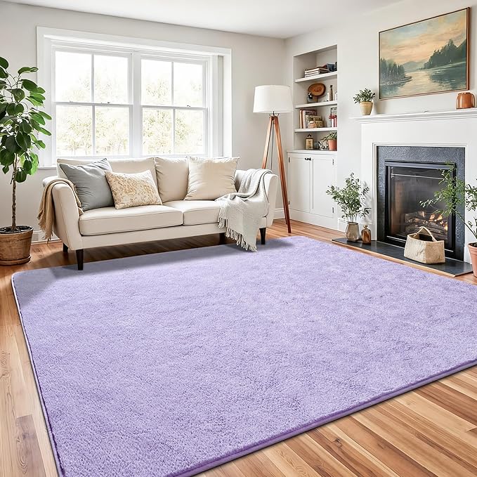 Chicrug 4x6 Minimalist Washable Area Rugs for Bedroom Living Room Classroom, Modern Soft Memory Foam Rug for Kids Nursery, Low Plie Indoor Carpet for Dorm Dining Office Bedside Room Decor, Purple
