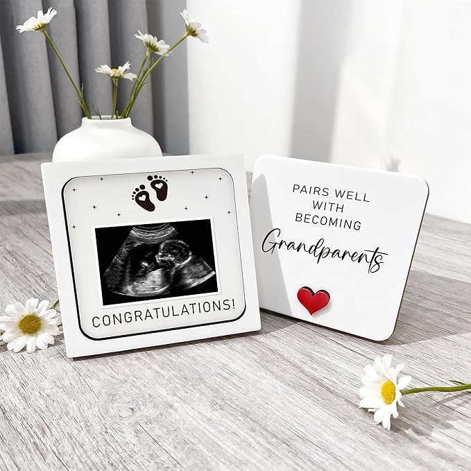 Pregnancy Announcement Ultrasound Picture Frame, Pairs Well with Becoming Grandparent Congratulations Wooden Surprise Box, Baby Announcement Ideas - Pregnancy Reveal Gifts to Grandparents