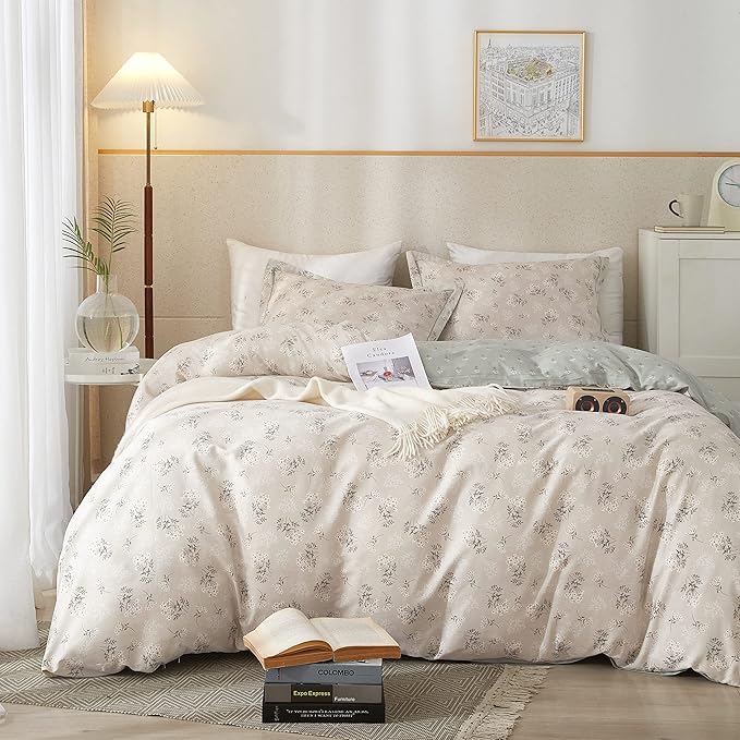 HighBuy Boho Cotton Floral Printed Pattern Bedding Set Twin for Kids Girls Garden Cute Comforter Quilt Duvet Covers with Zipper Closure Lightweight Soft Cottagecore Duvet Cover Sets Reversible
