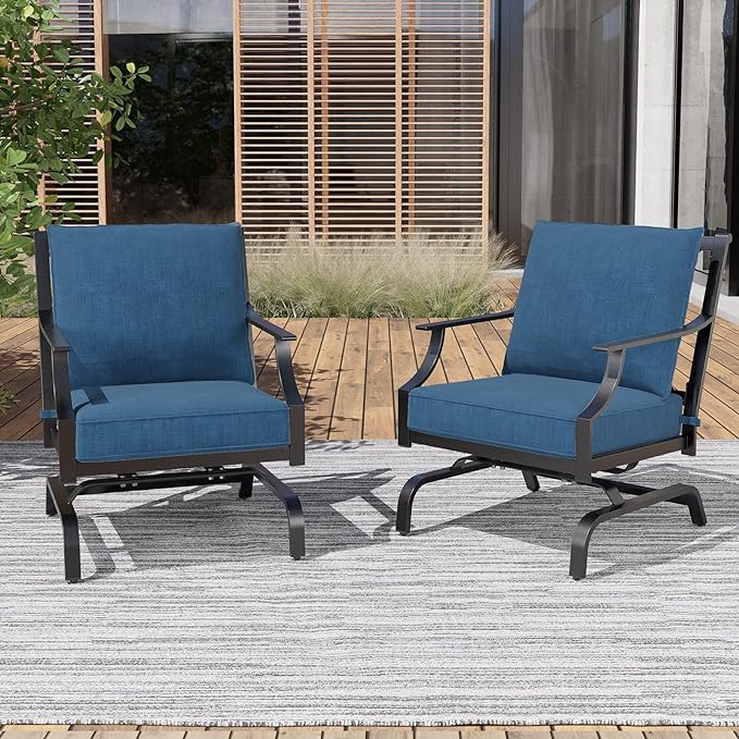 Grand patio Outdoor Patio Seating Chair, Motion Chair, Stationary Rocker Shake of 5-10°, Conversation Patio Chair Set of 2,Peacock Blue
