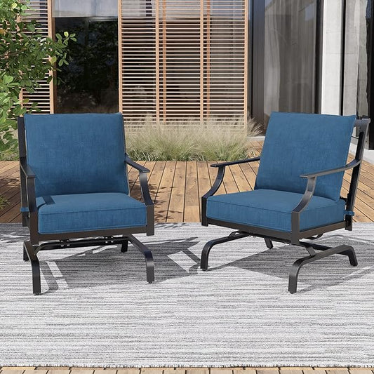 Grand patio Outdoor Patio Seating Chair, Motion Chair, Stationary Rocker Shake of 5-10°, Conversation Patio Chair Set of 2,Peacock Blue