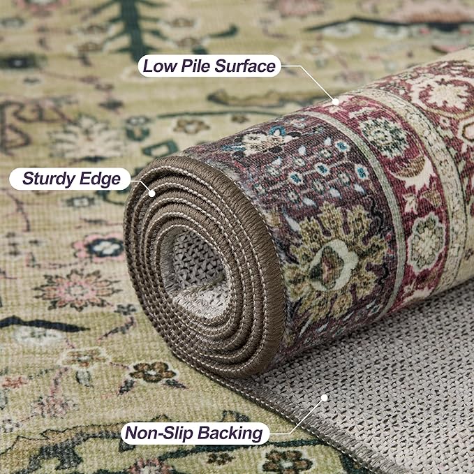 Tangsoo 2x3 Small Washable Entry Rug, Vintage Boho Purple Floral Rug for Entryway Bedroom Entrance, Non Slip Soft Low Pile Door Mat Throw Carpet for Kitchen Bathroom Foyer Decor